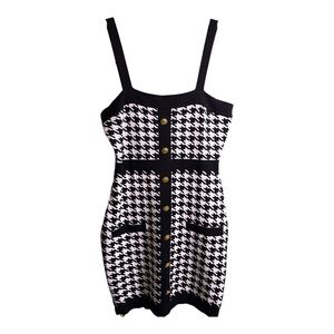 Coco And Shay Black White Houndstooth Knit Button Front Dress Large